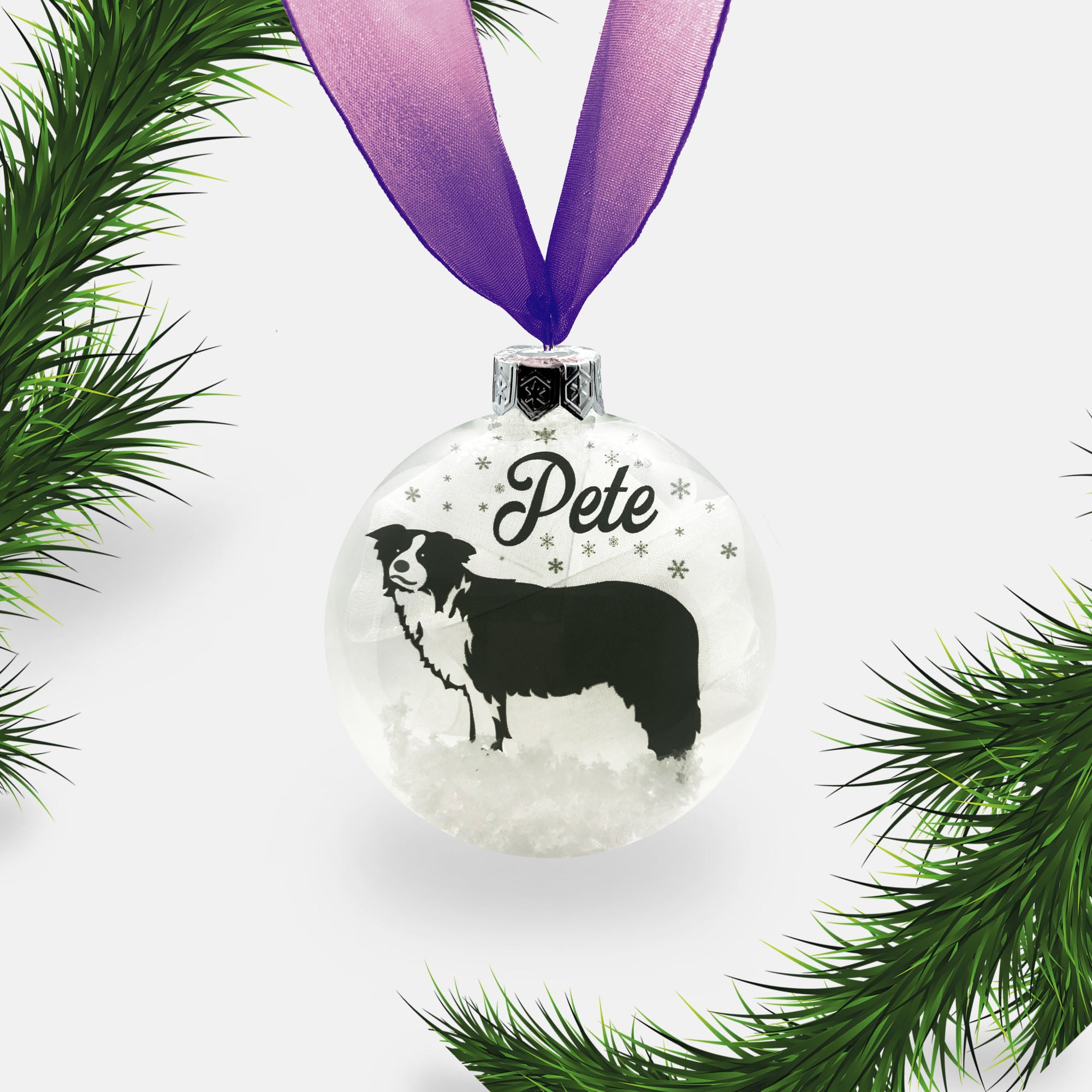 Border Collie Dog Personalised Ornament | Custom Glass Christmas Bauble