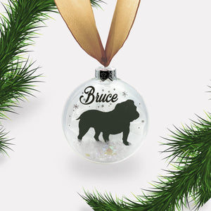 British Bulldog Personalised Dog Ornament | Custom Glass Christmas Bauble