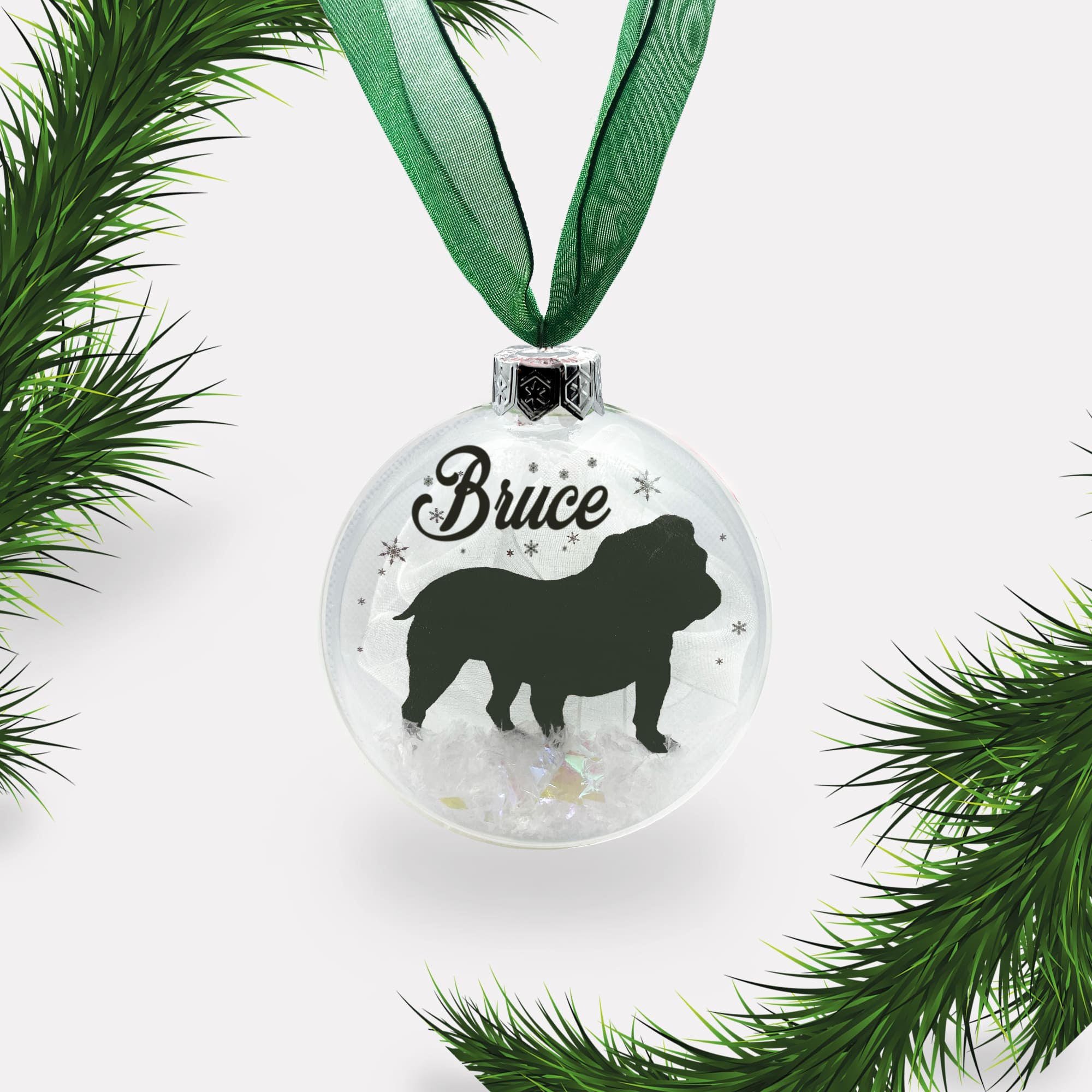 British Bulldog Personalised Dog Ornament | Custom Glass Christmas Bauble