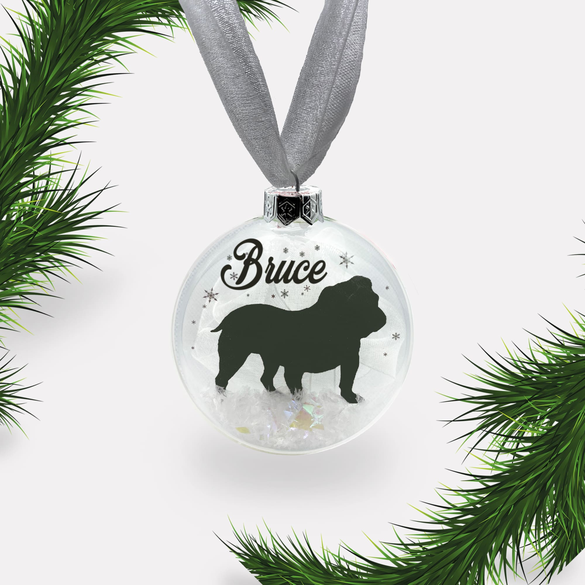 British Bulldog Personalised Dog Ornament | Custom Glass Christmas Bauble