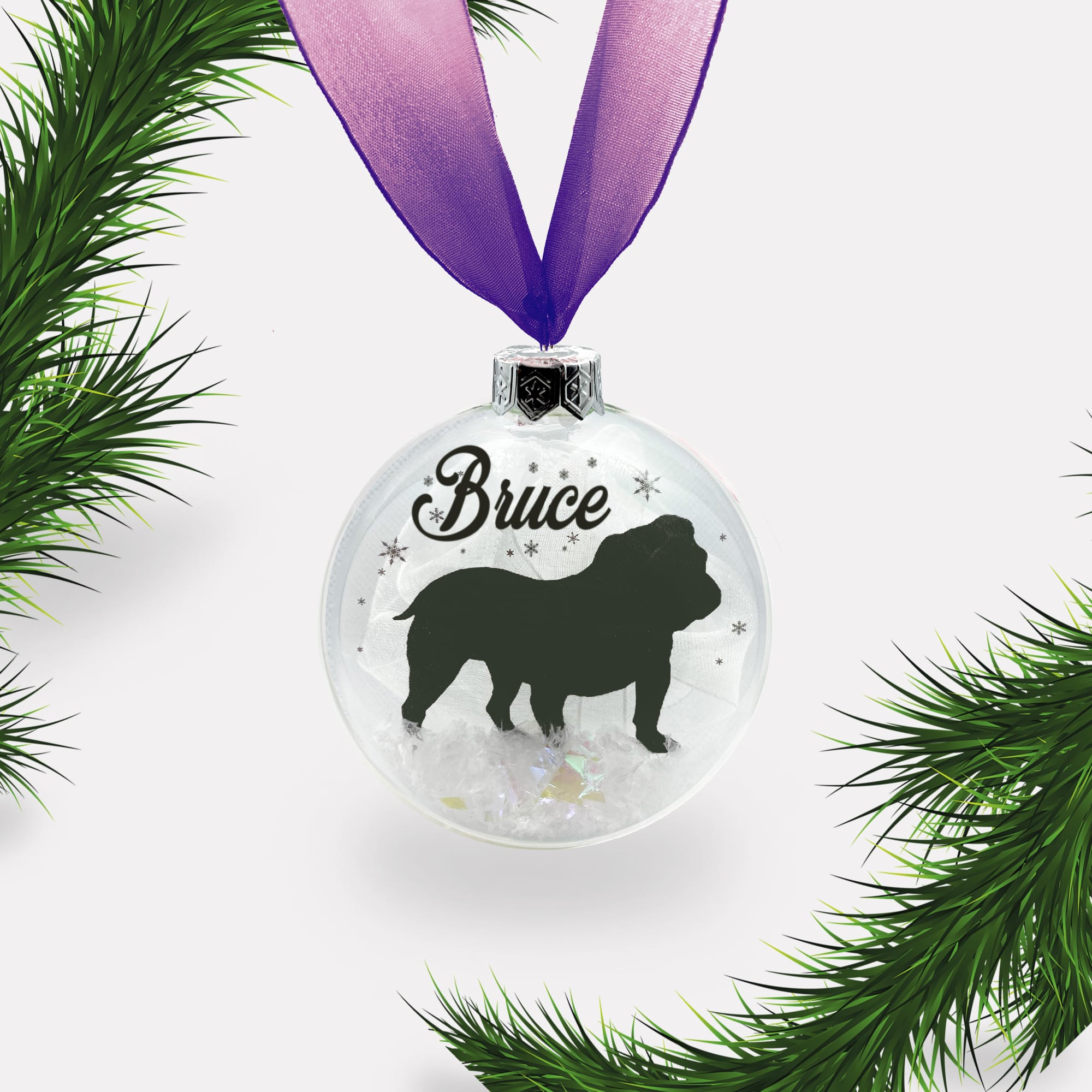 British Bulldog Personalised Dog Ornament | Custom Glass Christmas Bauble