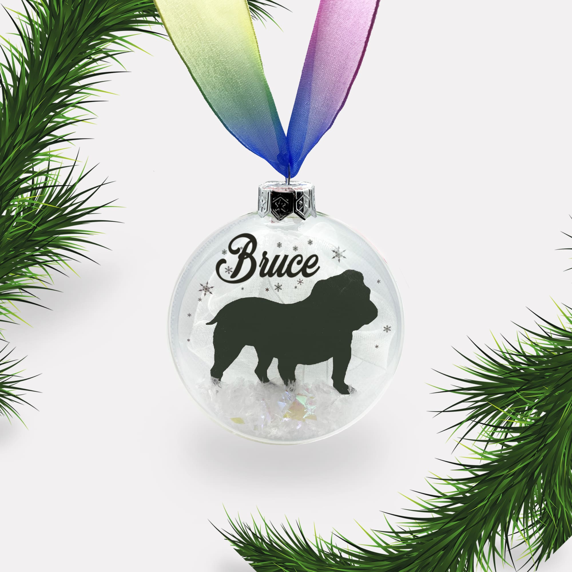 British Bulldog Personalised Dog Ornament | Custom Glass Christmas Bauble