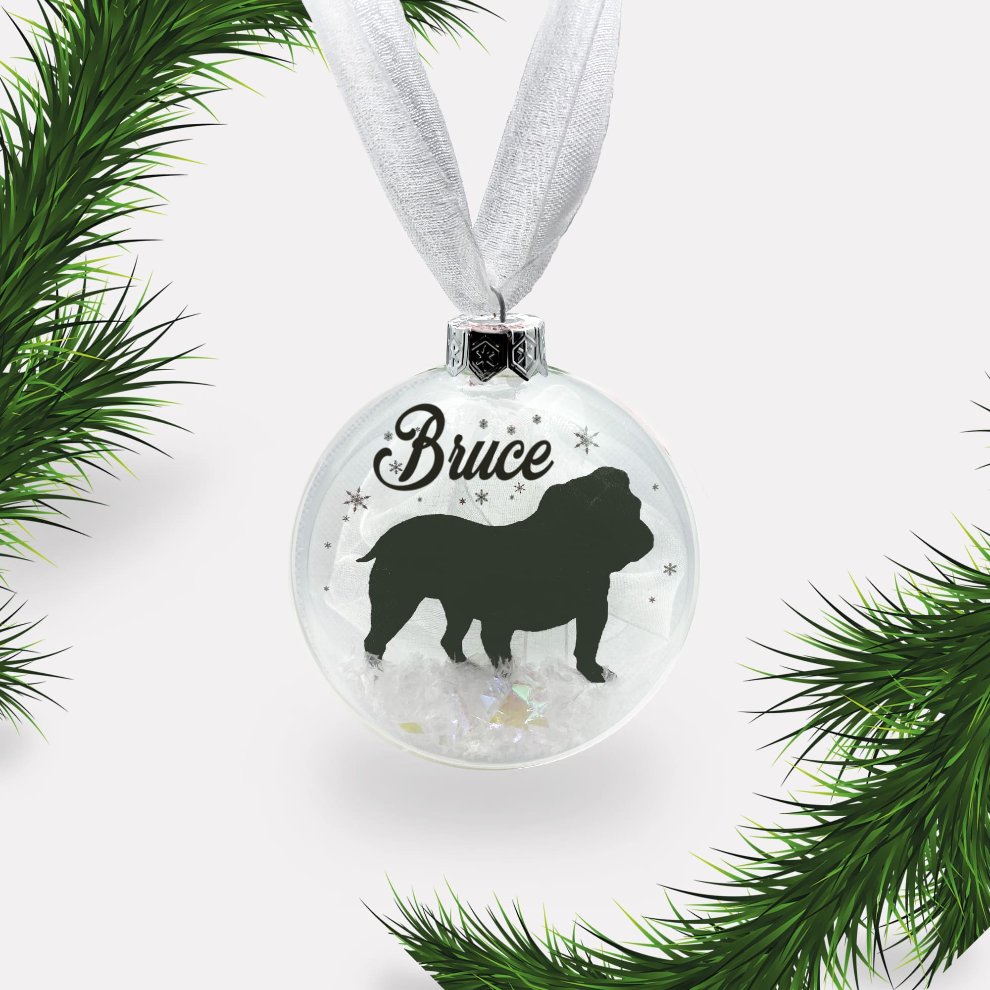 British Bulldog Personalised Dog Ornament | Custom Glass Christmas Bauble