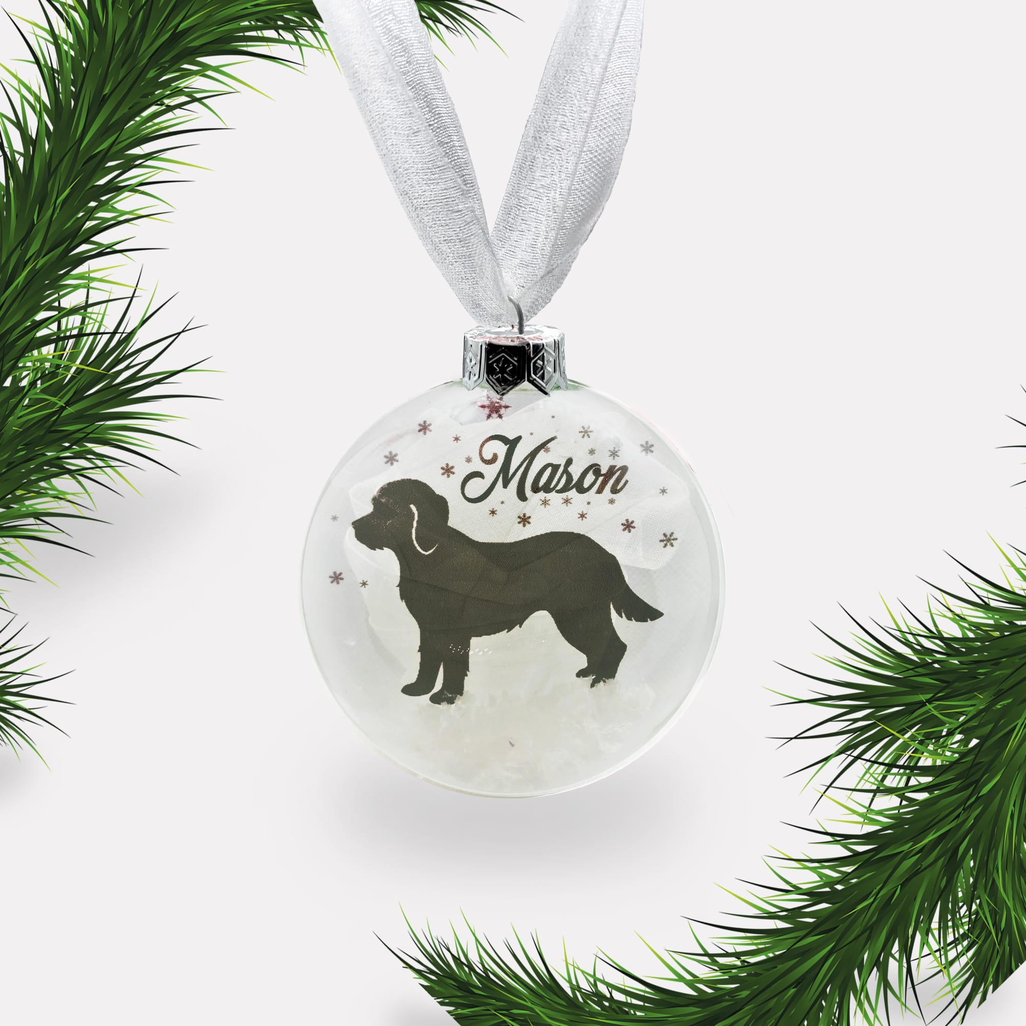 Mix Cross Breed Dog | Cavapoo | Personalised | Custom Glass Christmas Bauble