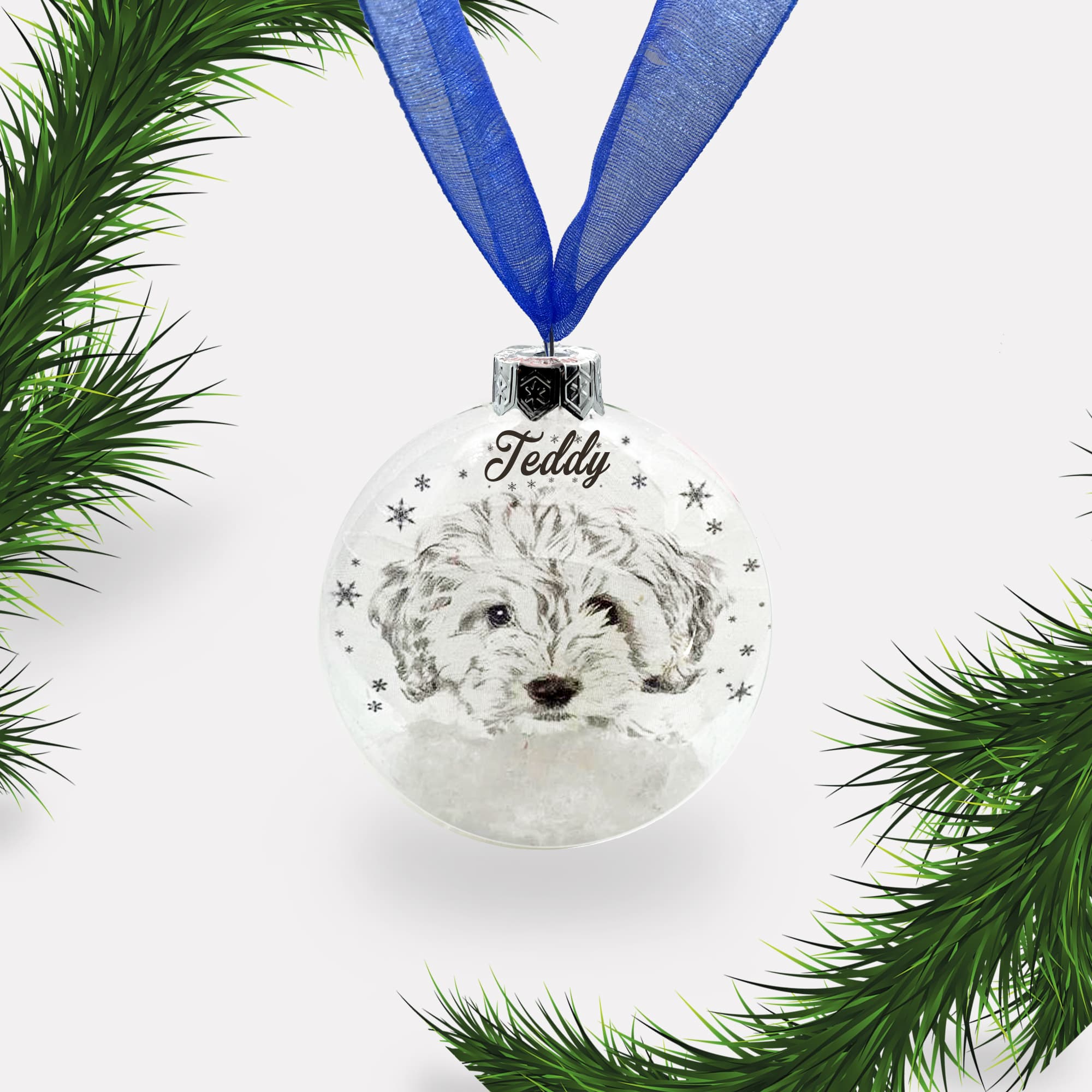 Cockapoo Face Dog Personalised Ornament | Custom Glass Christmas Bauble