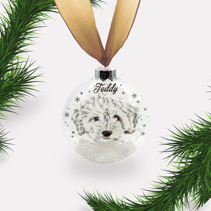 Cockapoo Face Dog Personalised Ornament | Custom Glass Christmas Bauble