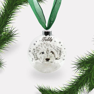 Cockapoo Face Dog Personalised Ornament | Custom Glass Christmas Bauble