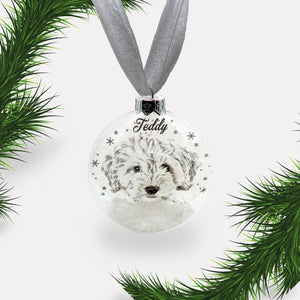 Cockapoo Face Dog Personalised Ornament | Custom Glass Christmas Bauble