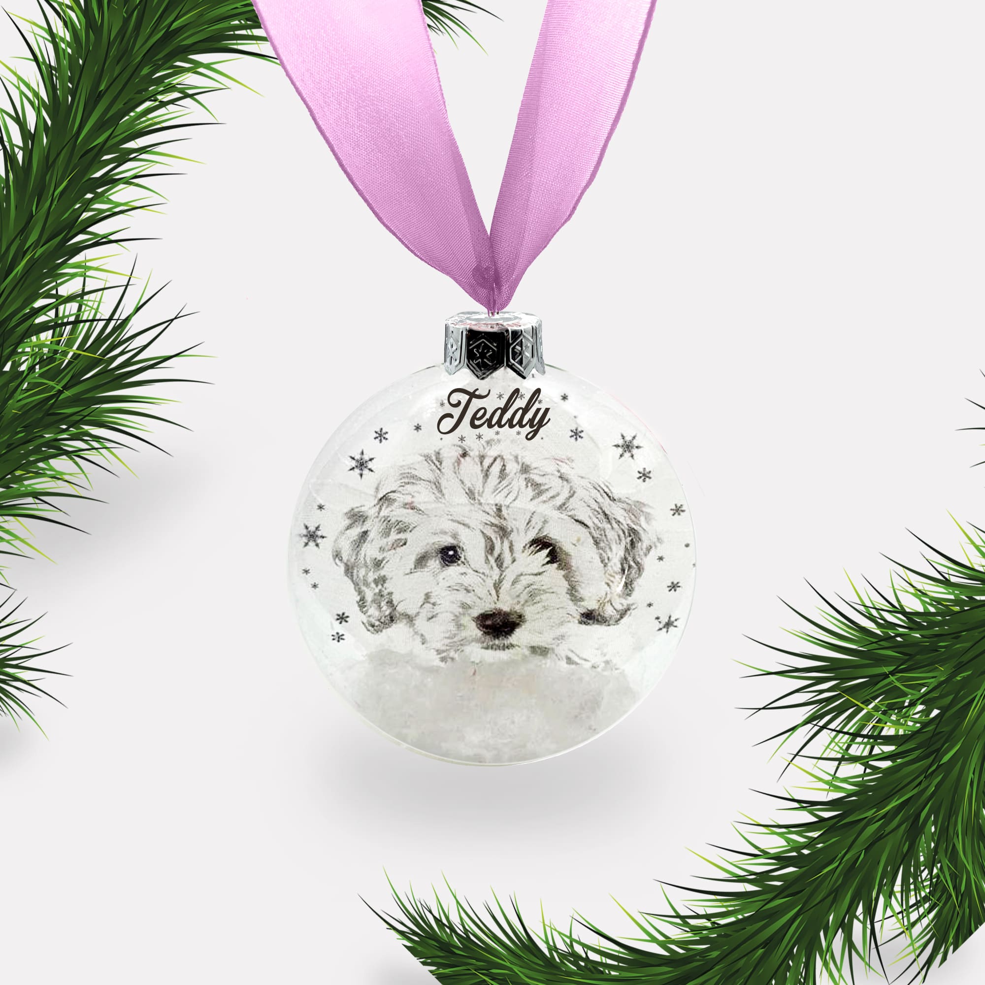 Cockapoo Face Dog Personalised Ornament | Custom Glass Christmas Bauble