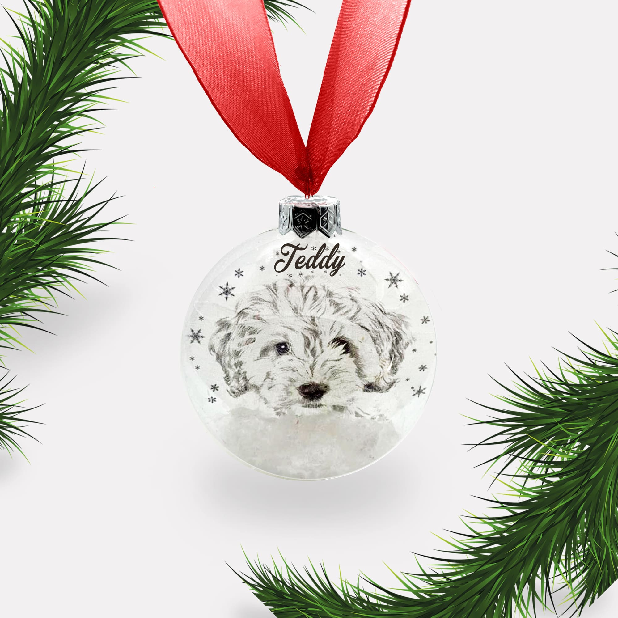 Cockapoo Face Dog Personalised Ornament | Custom Glass Christmas Bauble