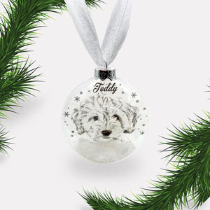 Cockapoo Face Dog Personalised Ornament | Custom Glass Christmas Bauble