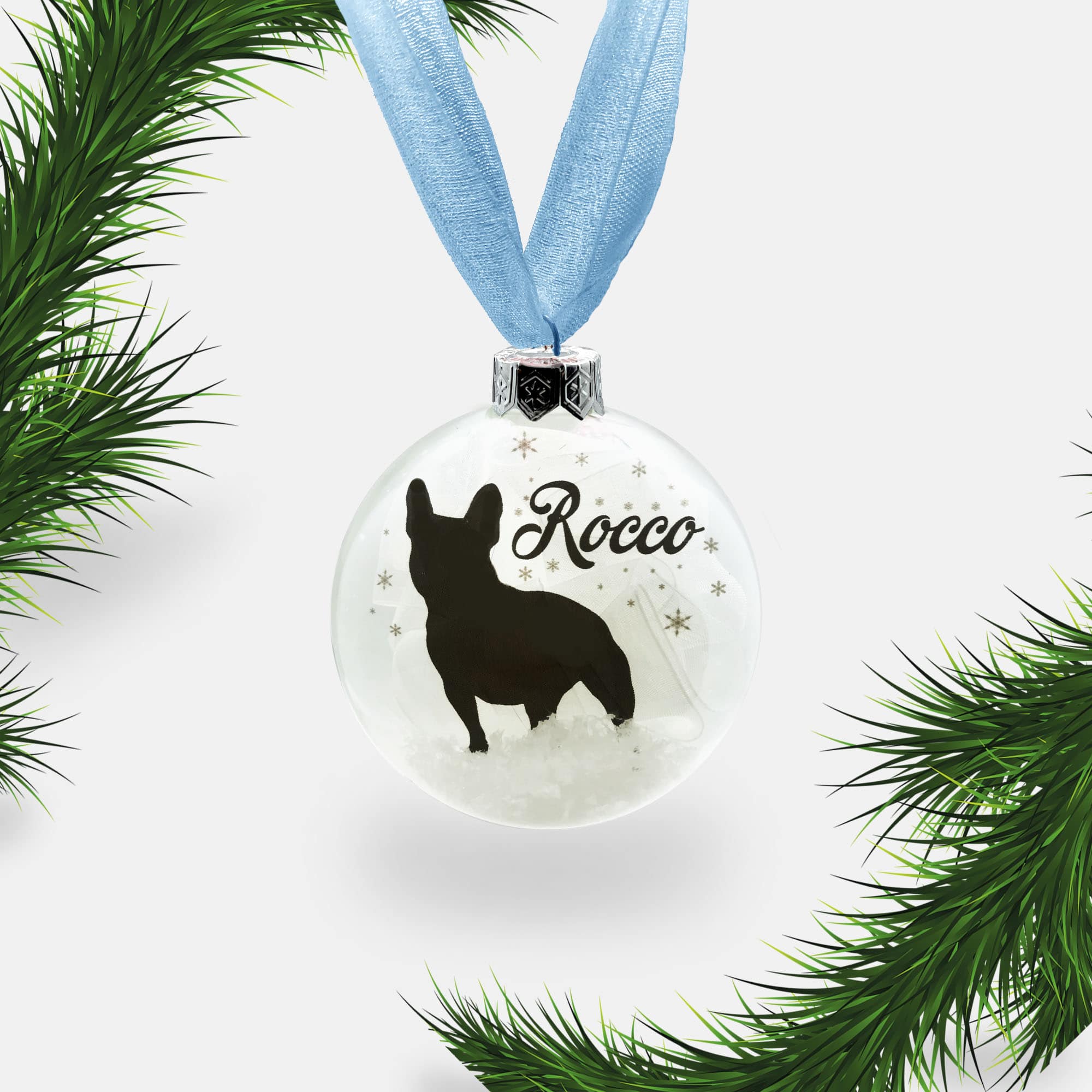 French Bull Dog Ornament | Frenchie Dog Personalised | Custom Glass Christmas Bauble