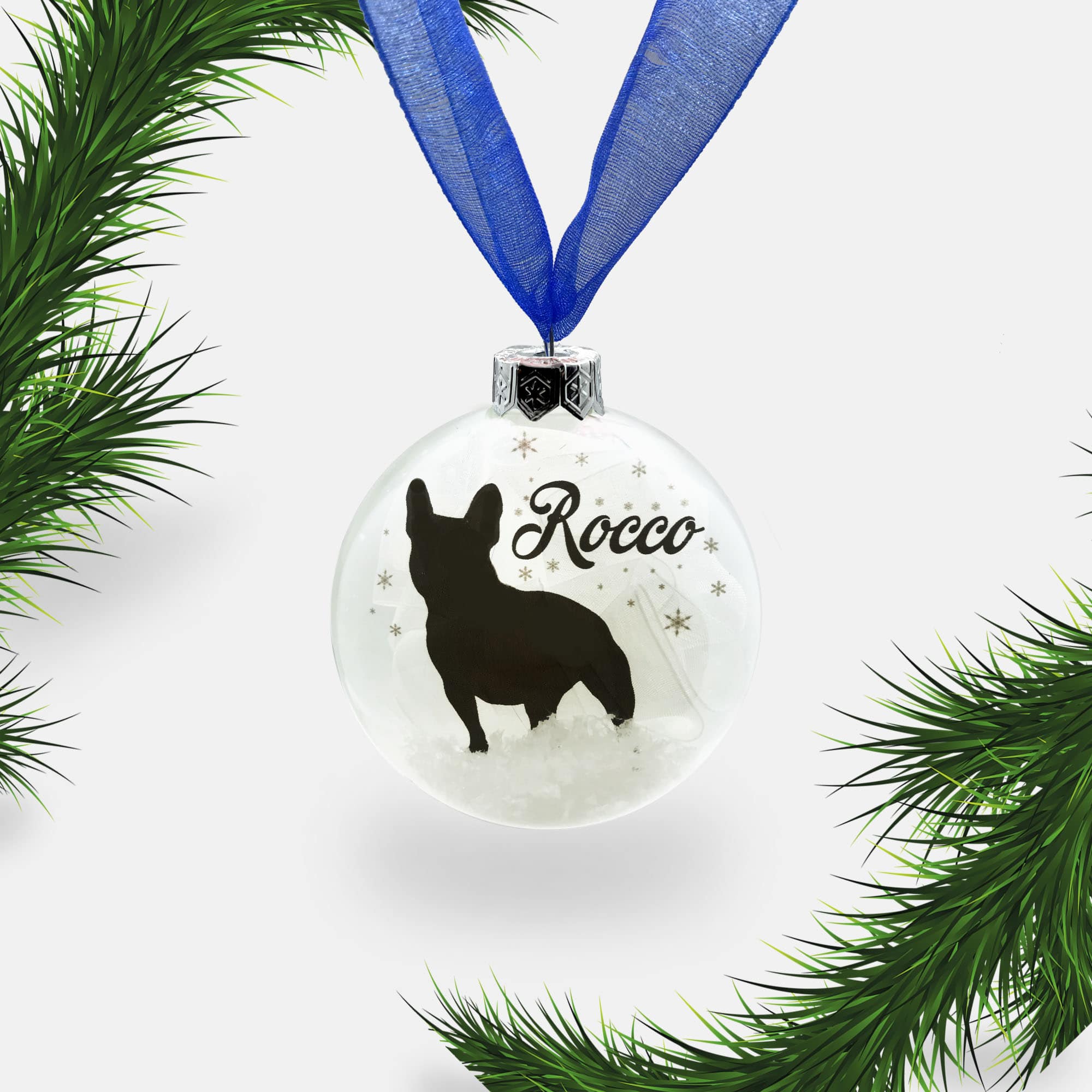 French Bull Dog Ornament | Frenchie Dog Personalised | Custom Glass Christmas Bauble