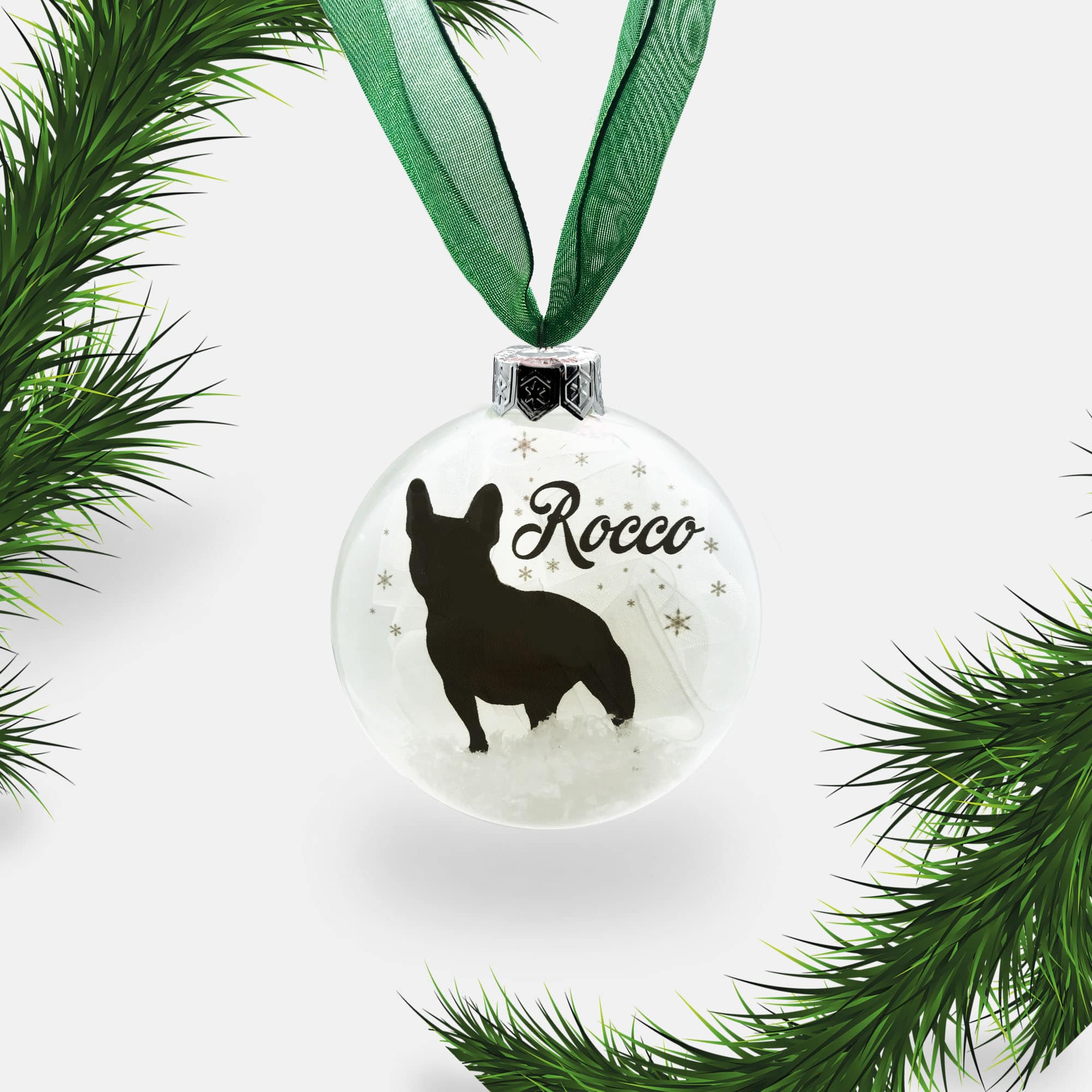 French Bull Dog Ornament | Frenchie Dog Personalised | Custom Glass Christmas Bauble