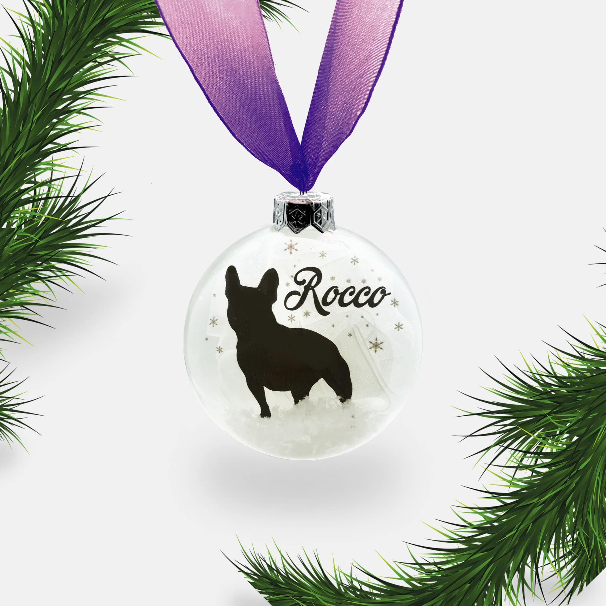 French Bull Dog Ornament | Frenchie Dog Personalised | Custom Glass Christmas Bauble