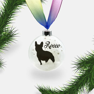 French Bull Dog Ornament | Frenchie Dog Personalised | Custom Glass Christmas Bauble