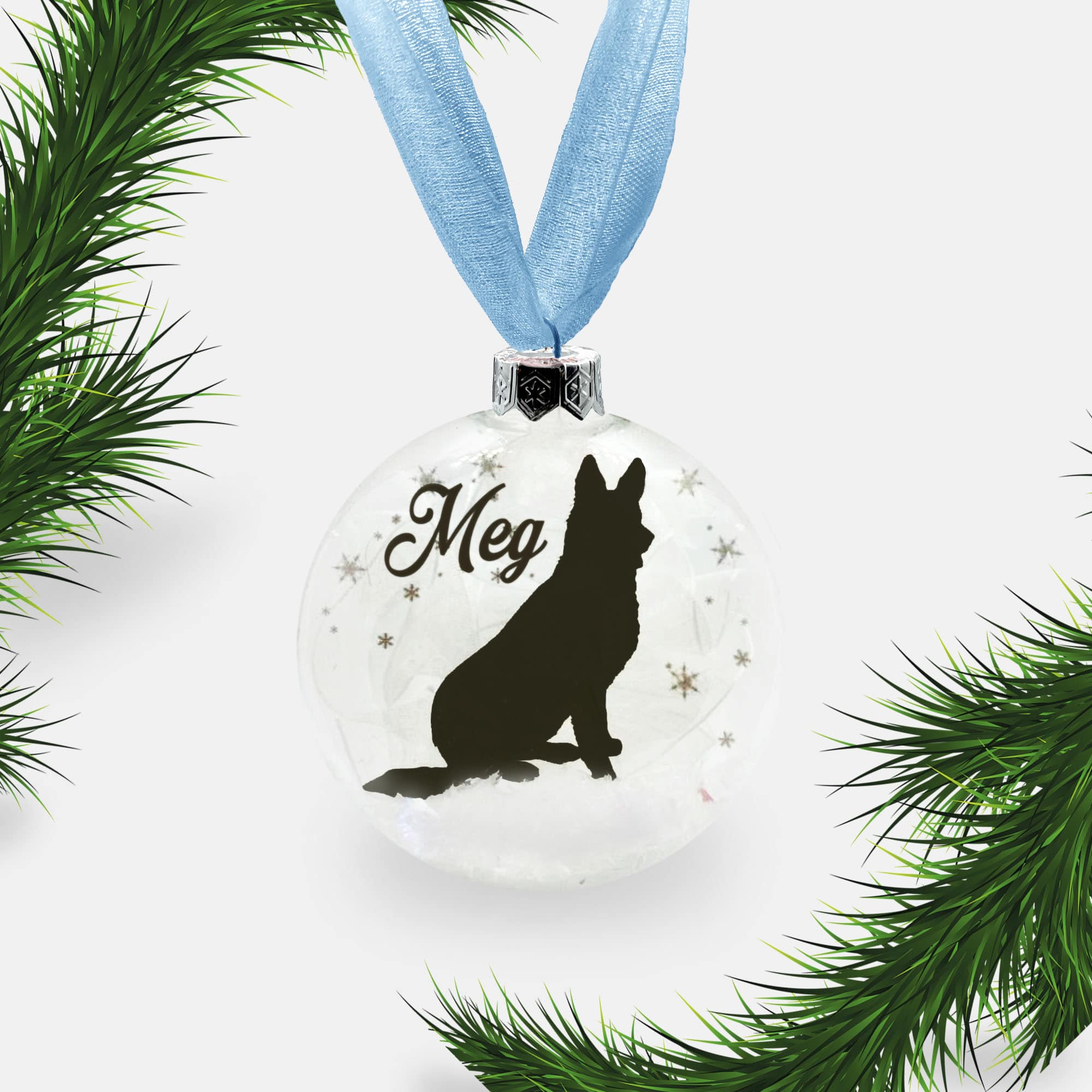 German Shepherd Alsatian Dog Personalised Ornament | Custom Glass Christmas Bauble