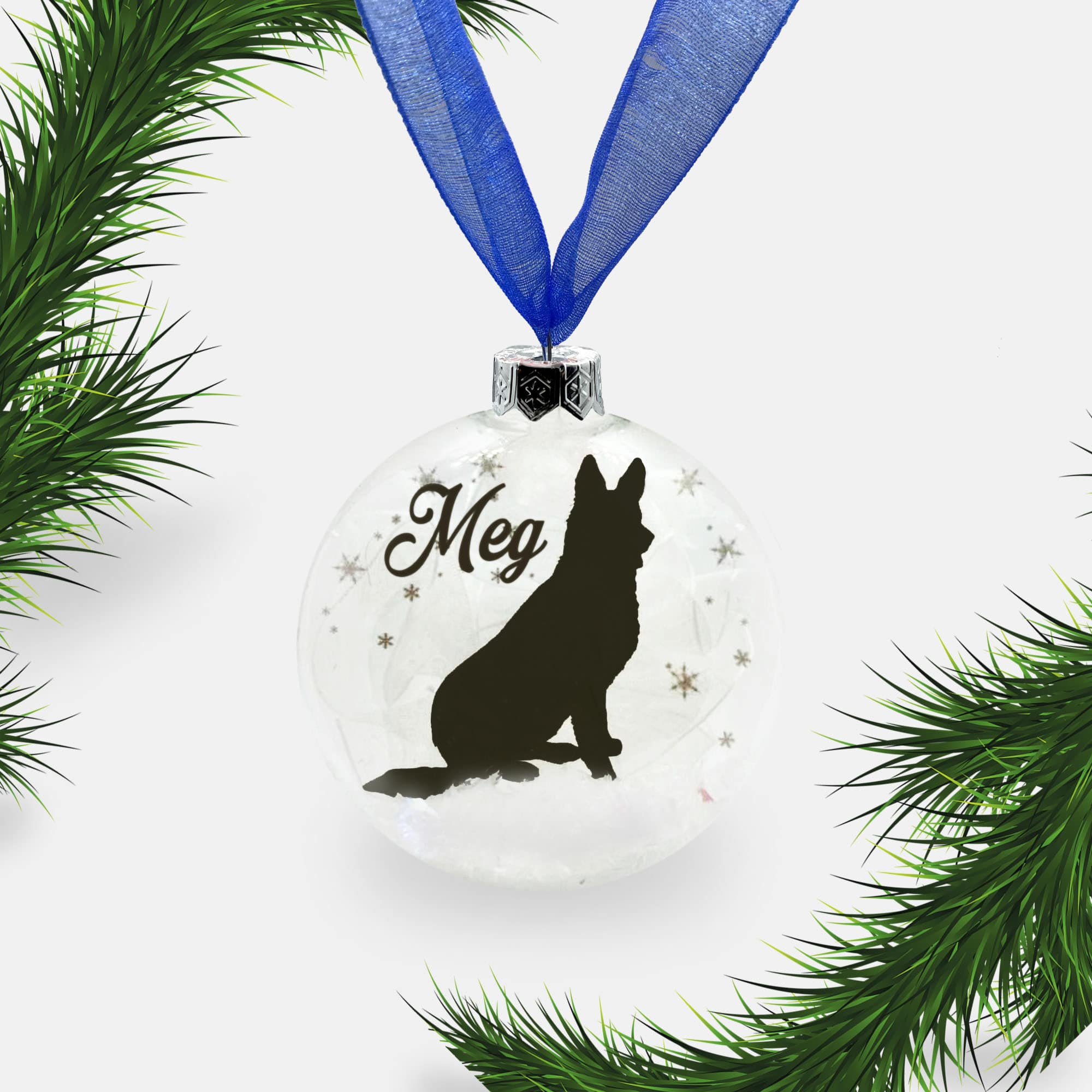 German Shepherd Alsatian Dog Personalised Ornament | Custom Glass Christmas Bauble