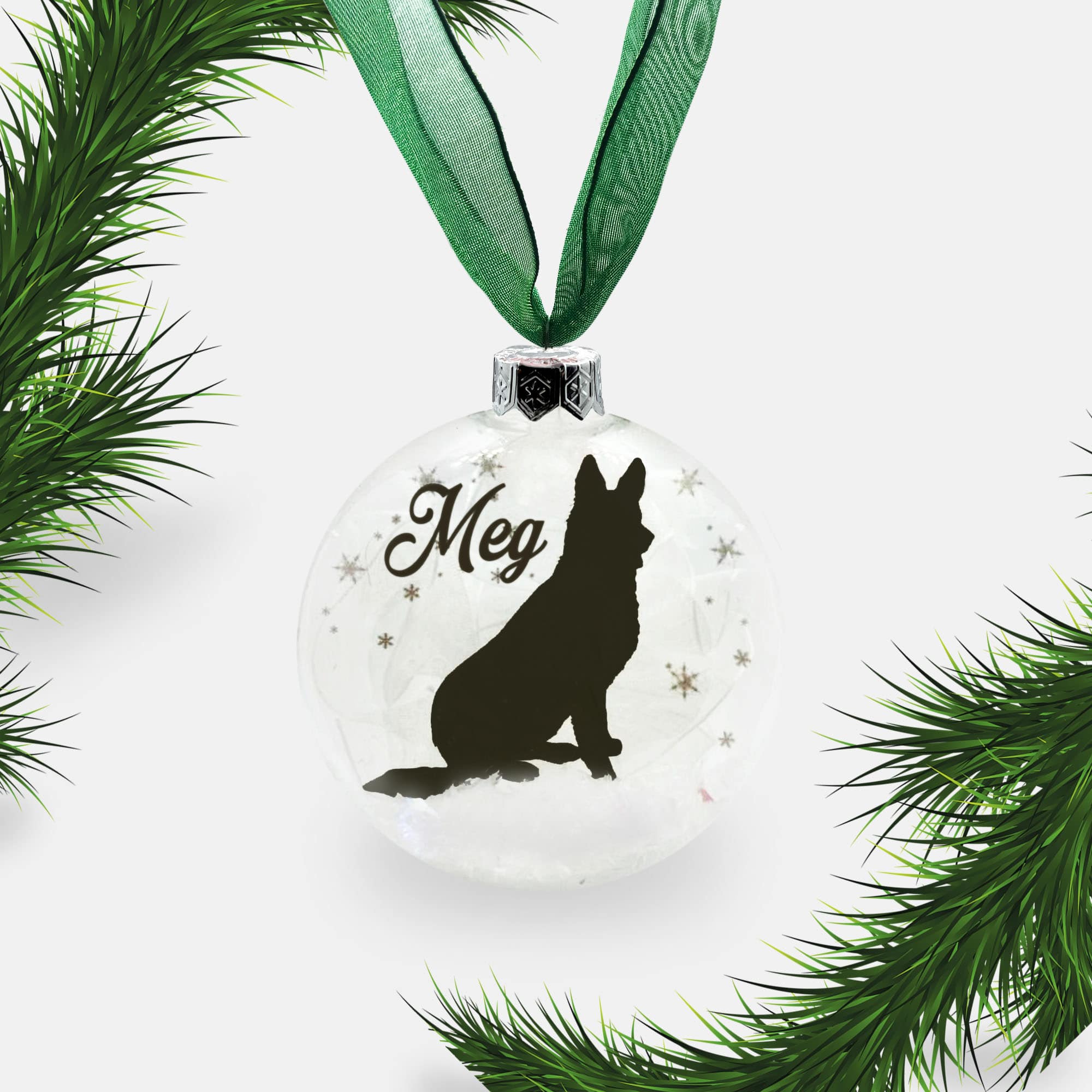 German Shepherd Alsatian Dog Personalised Ornament | Custom Glass Christmas Bauble