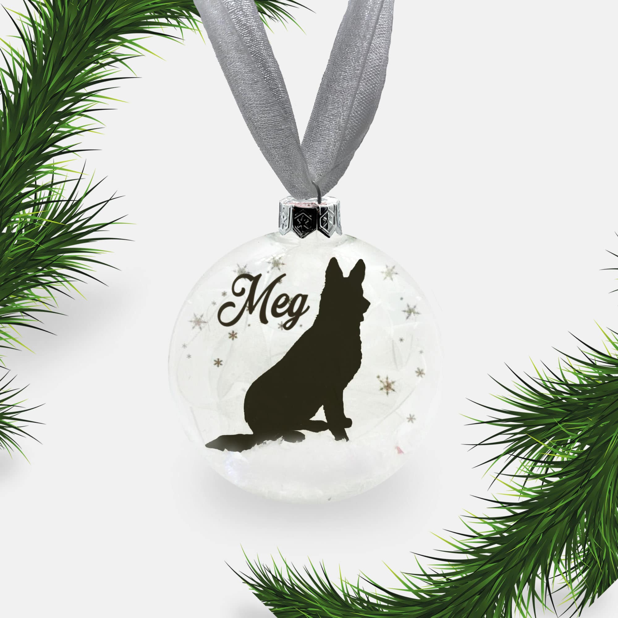German Shepherd Alsatian Dog Personalised Ornament | Custom Glass Christmas Bauble