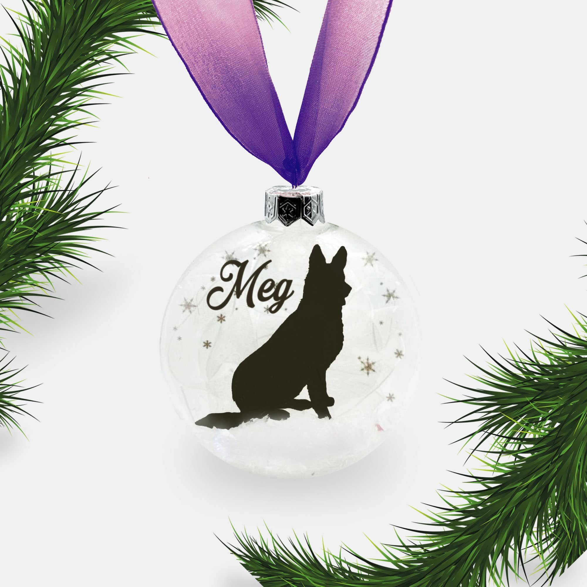 German Shepherd Alsatian Dog Personalised Ornament | Custom Glass Christmas Bauble