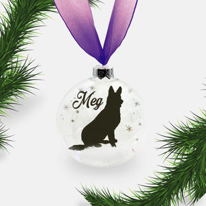 German Shepherd Alsatian Dog Personalised Ornament | Custom Glass Christmas Bauble