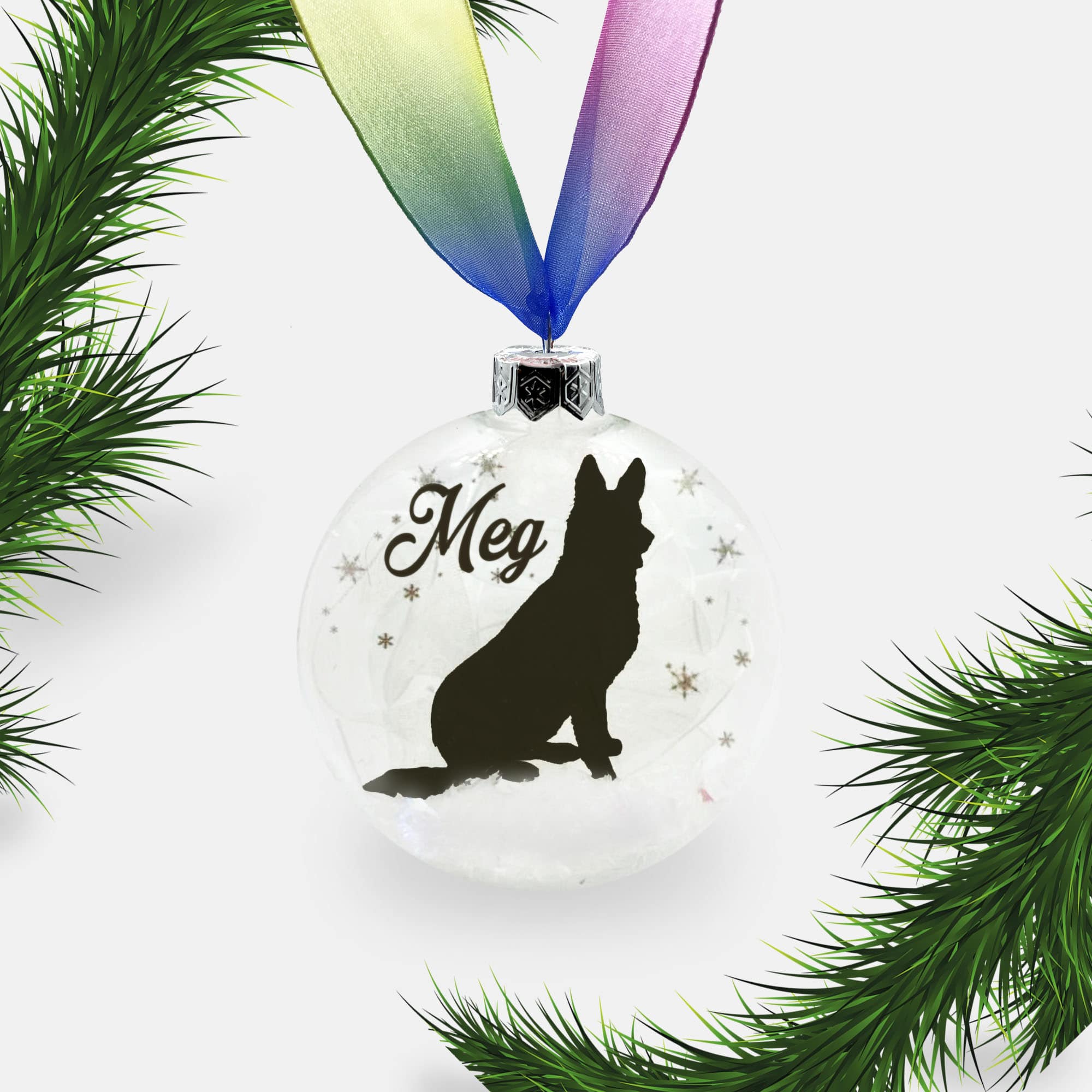 German Shepherd Alsatian Dog Personalised Ornament | Custom Glass Christmas Bauble