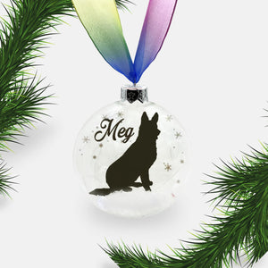 German Shepherd Alsatian Dog Personalised Ornament | Custom Glass Christmas Bauble