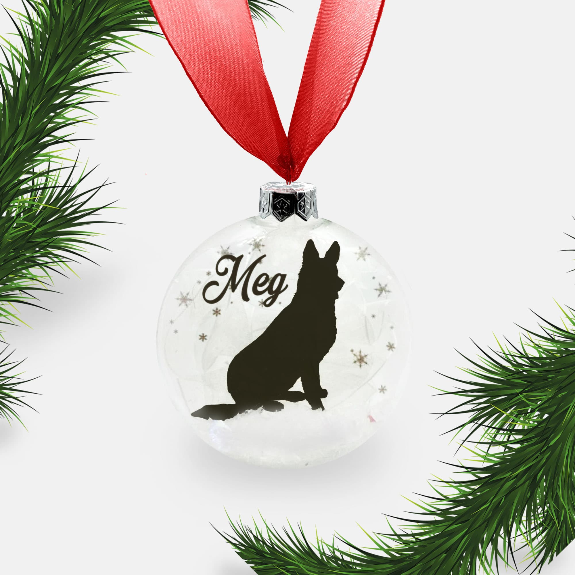 German Shepherd Alsatian Dog Personalised Ornament | Custom Glass Christmas Bauble