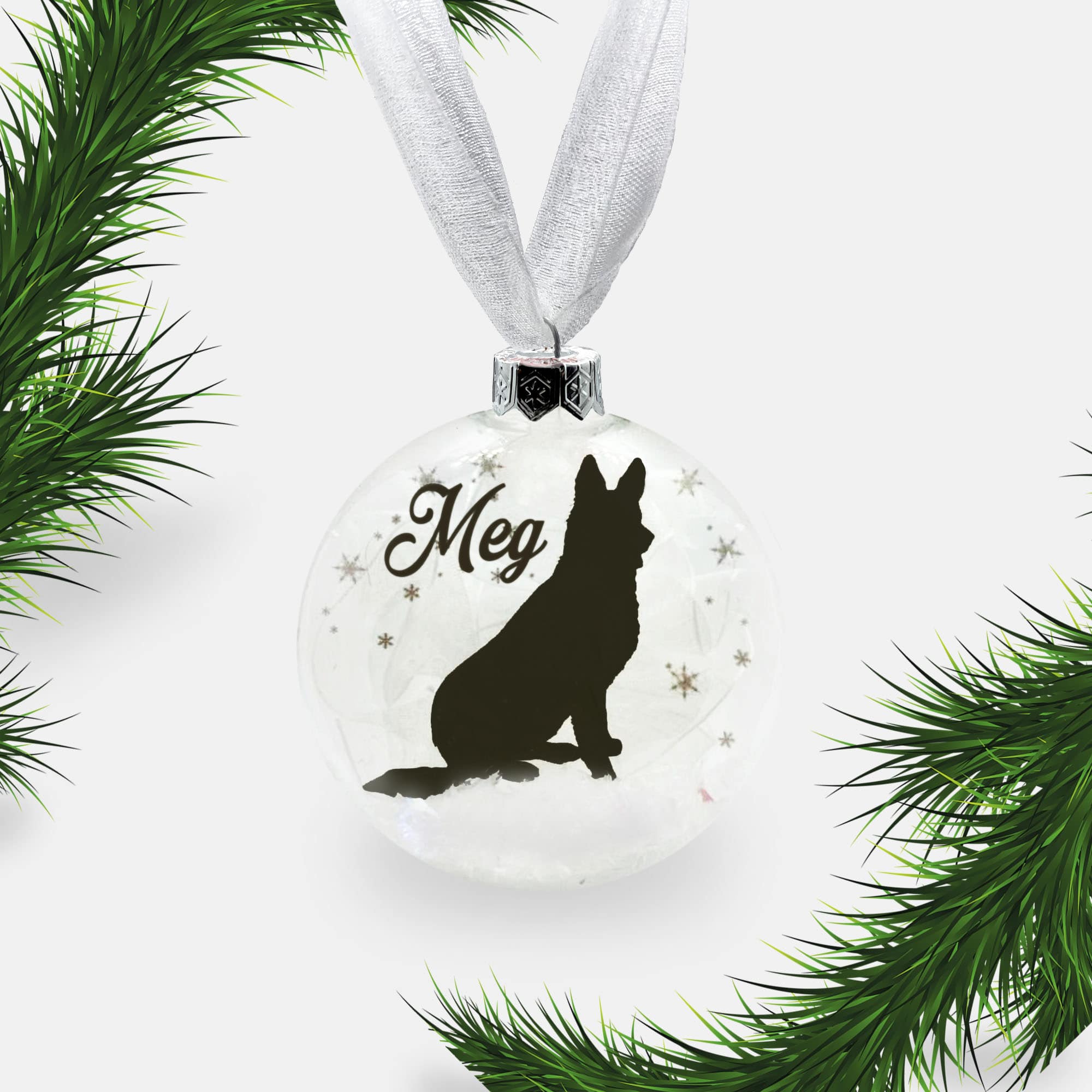 German Shepherd Alsatian Dog Personalised Ornament | Custom Glass Christmas Bauble