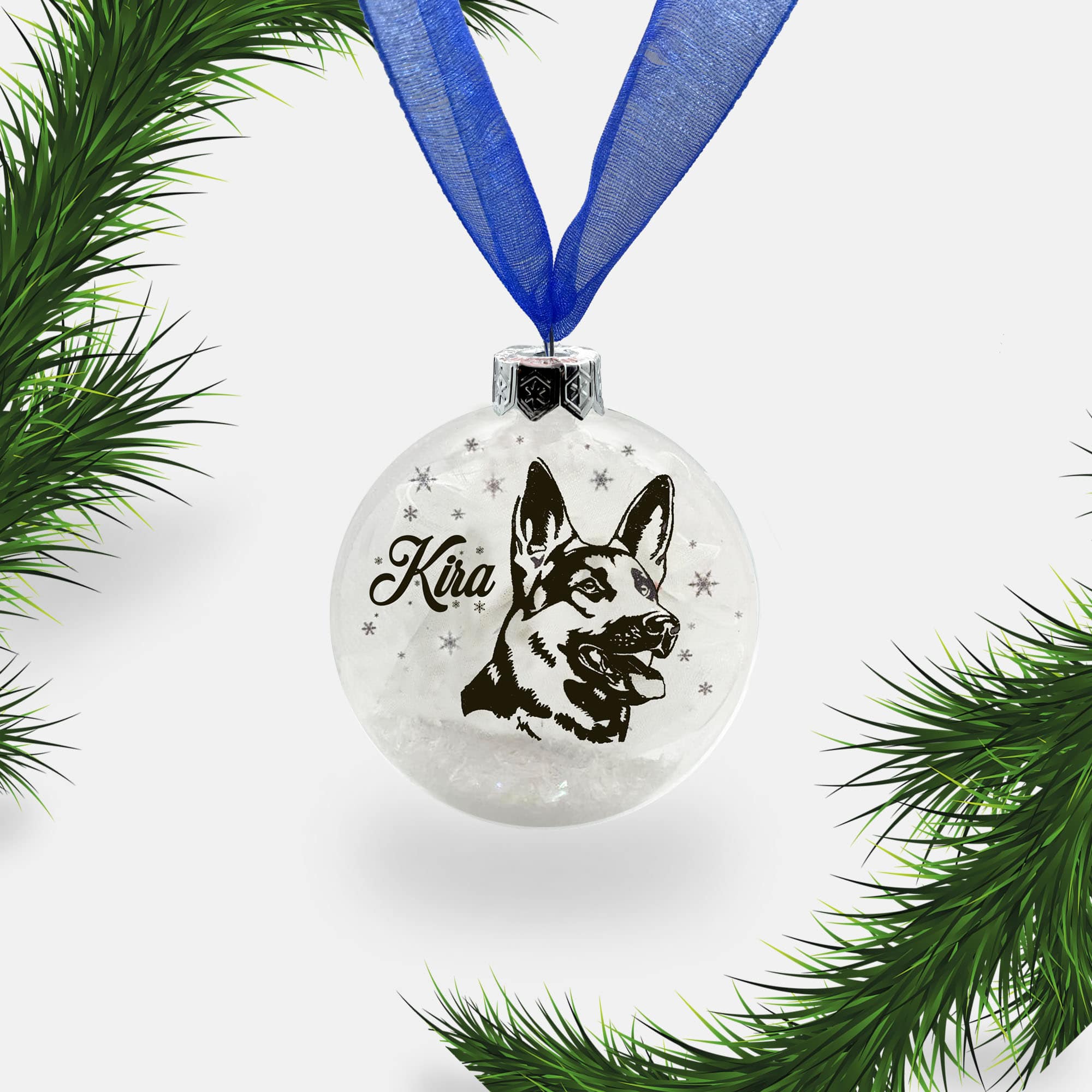 German Shepherd Alsatian Dog Personalised | Custom Glass Christmas Bauble