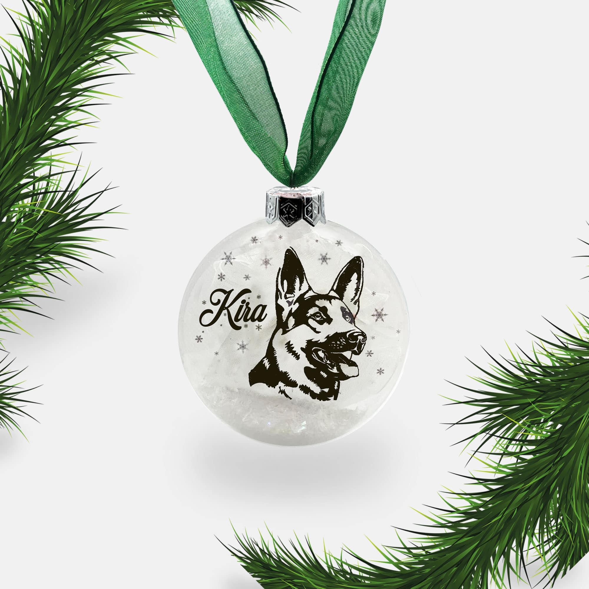 German Shepherd Alsatian Dog Personalised | Custom Glass Christmas Bauble