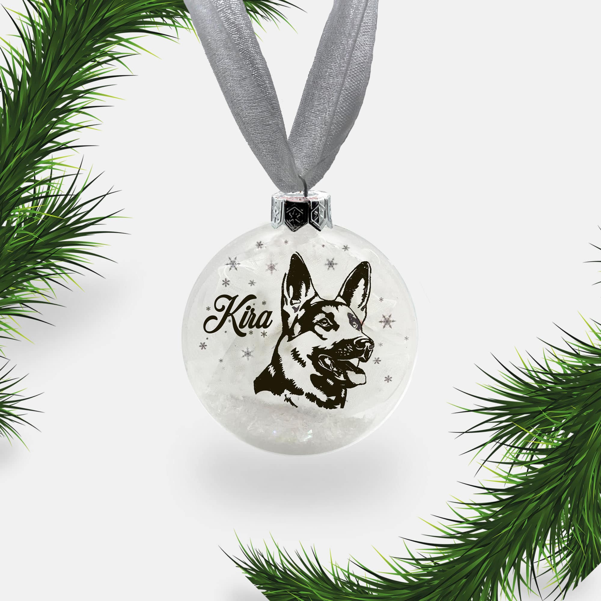 German Shepherd Alsatian Dog Personalised | Custom Glass Christmas Bauble