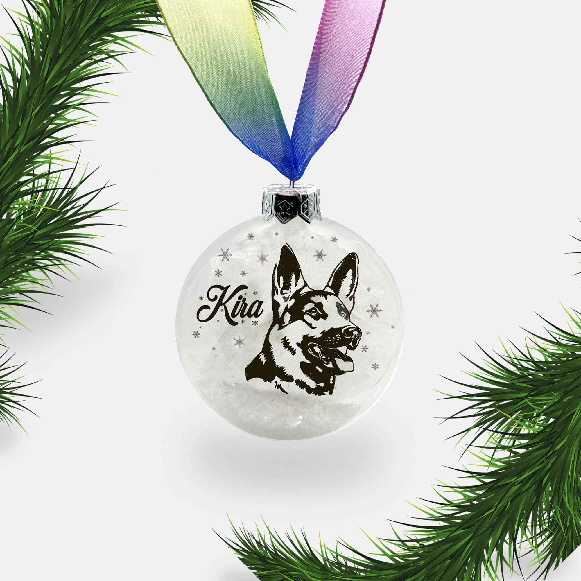 German Shepherd Alsatian Dog Personalised | Custom Glass Christmas Bauble