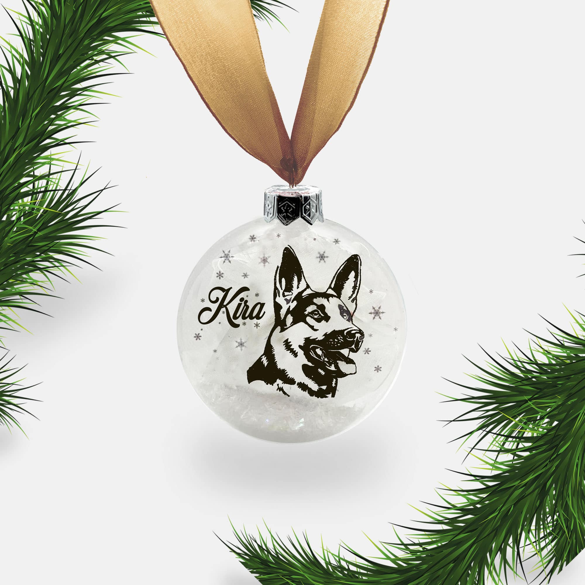 German Shepherd Alsatian Dog Personalised | Custom Glass Christmas Bauble