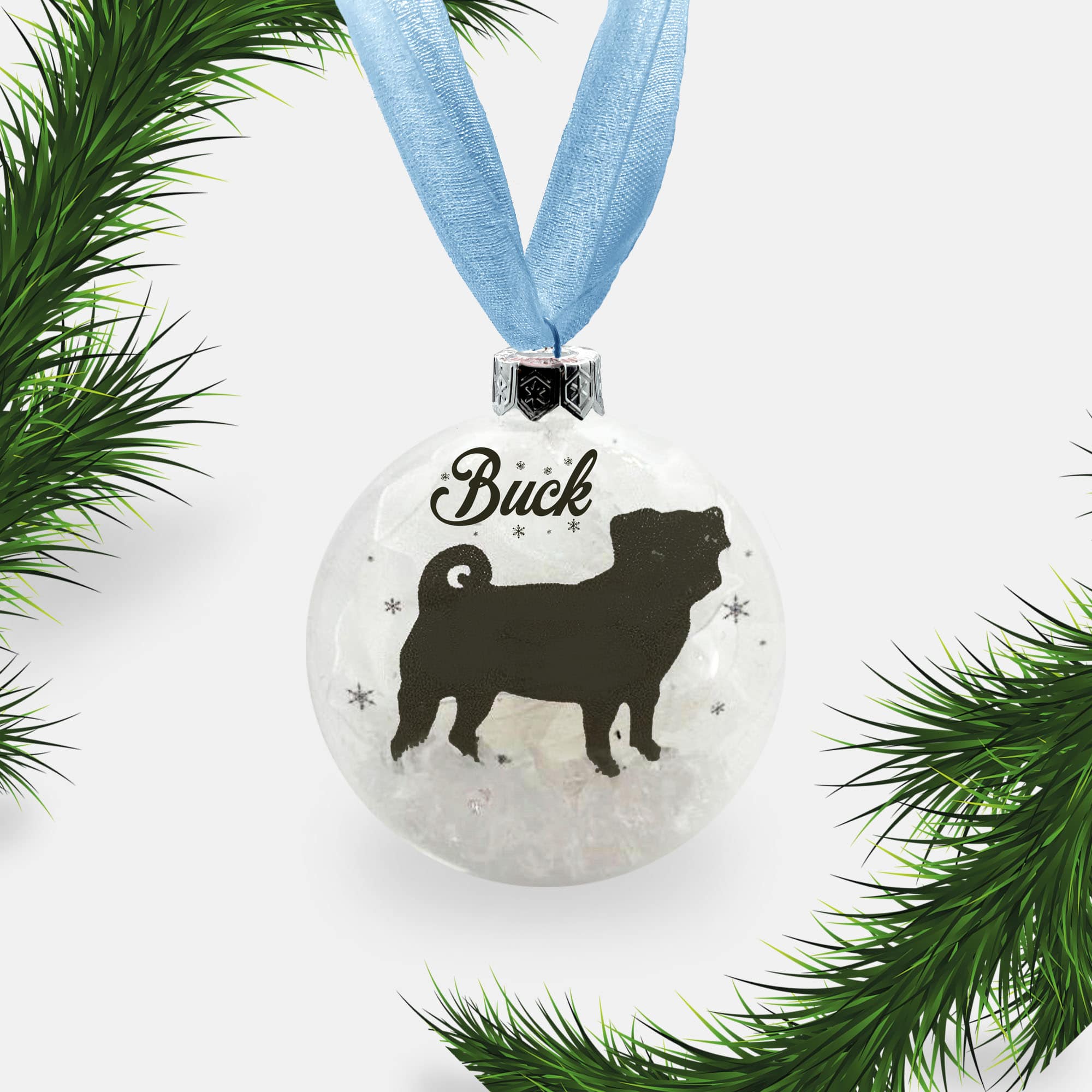 Pug Dog Personalised | Custom Glass Christmas Bauble