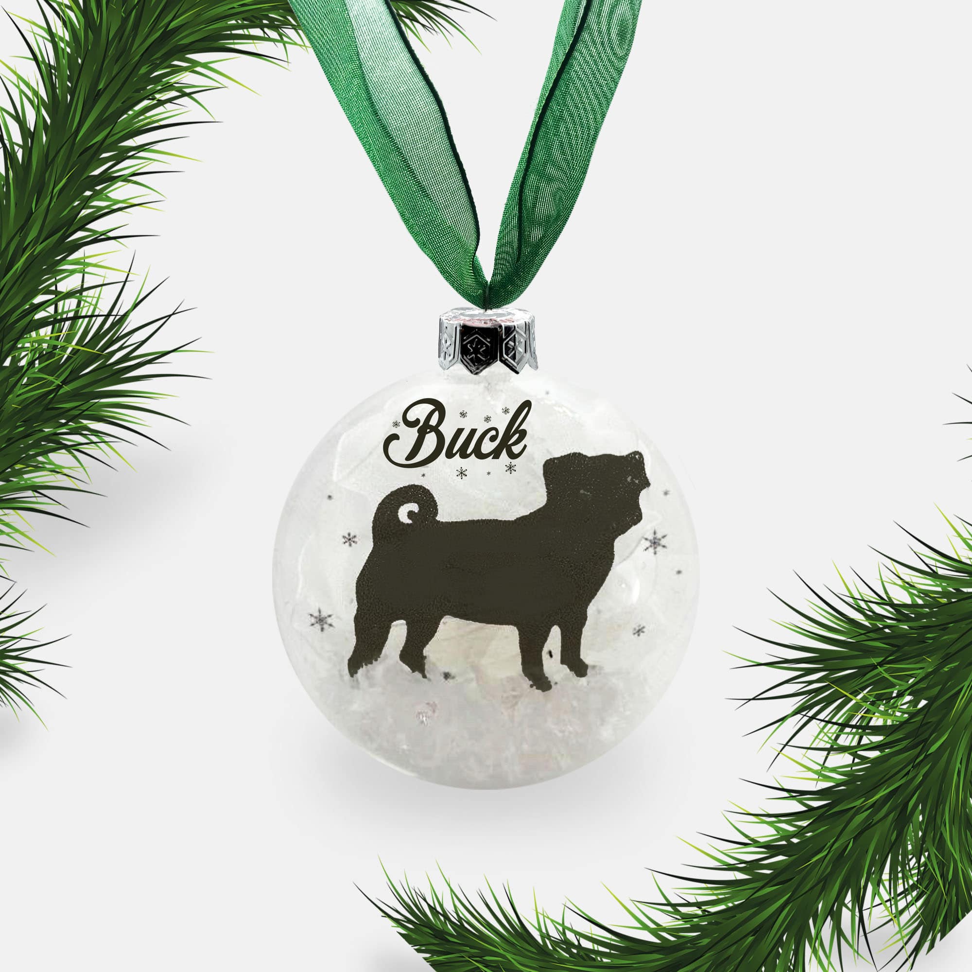 Pug Dog Personalised | Custom Glass Christmas Bauble