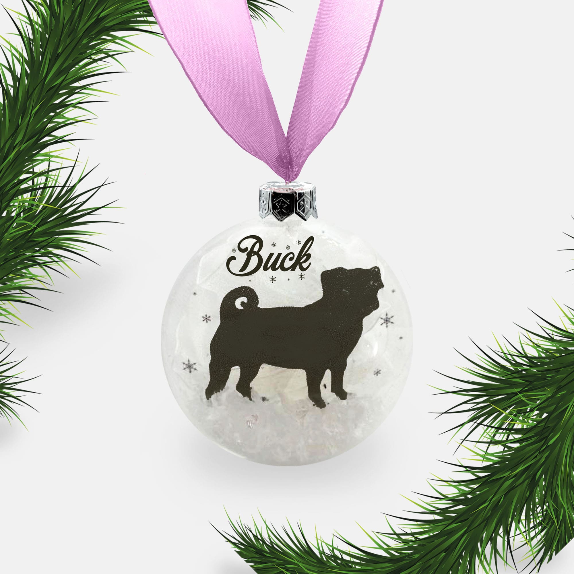 Pug Dog Personalised | Custom Glass Christmas Bauble