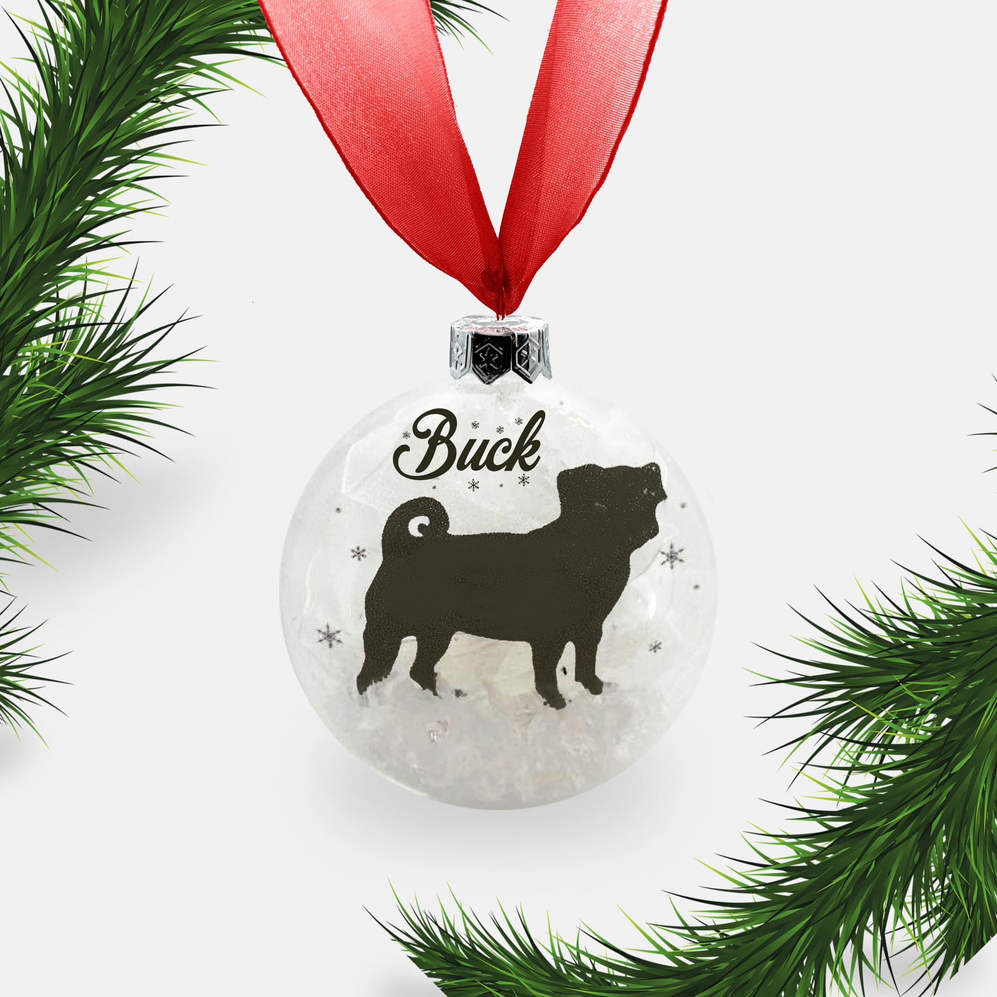 Pug Dog Personalised | Custom Glass Christmas Bauble