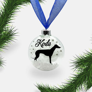 Greyhound Whippet Dog Personalised Ornament | Custom Glass Christmas Bauble