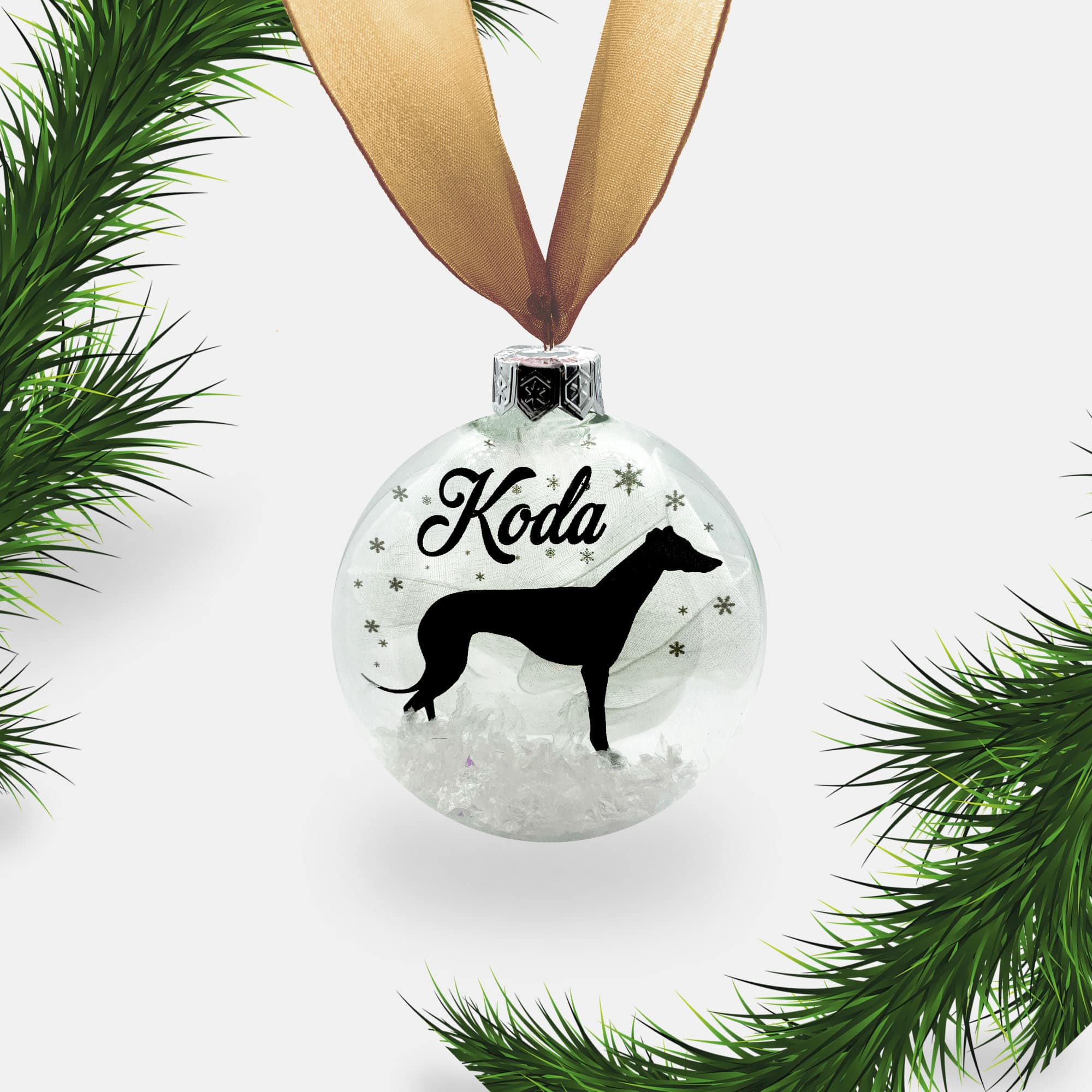 Greyhound Whippet Dog Personalised Ornament | Custom Glass Christmas Bauble