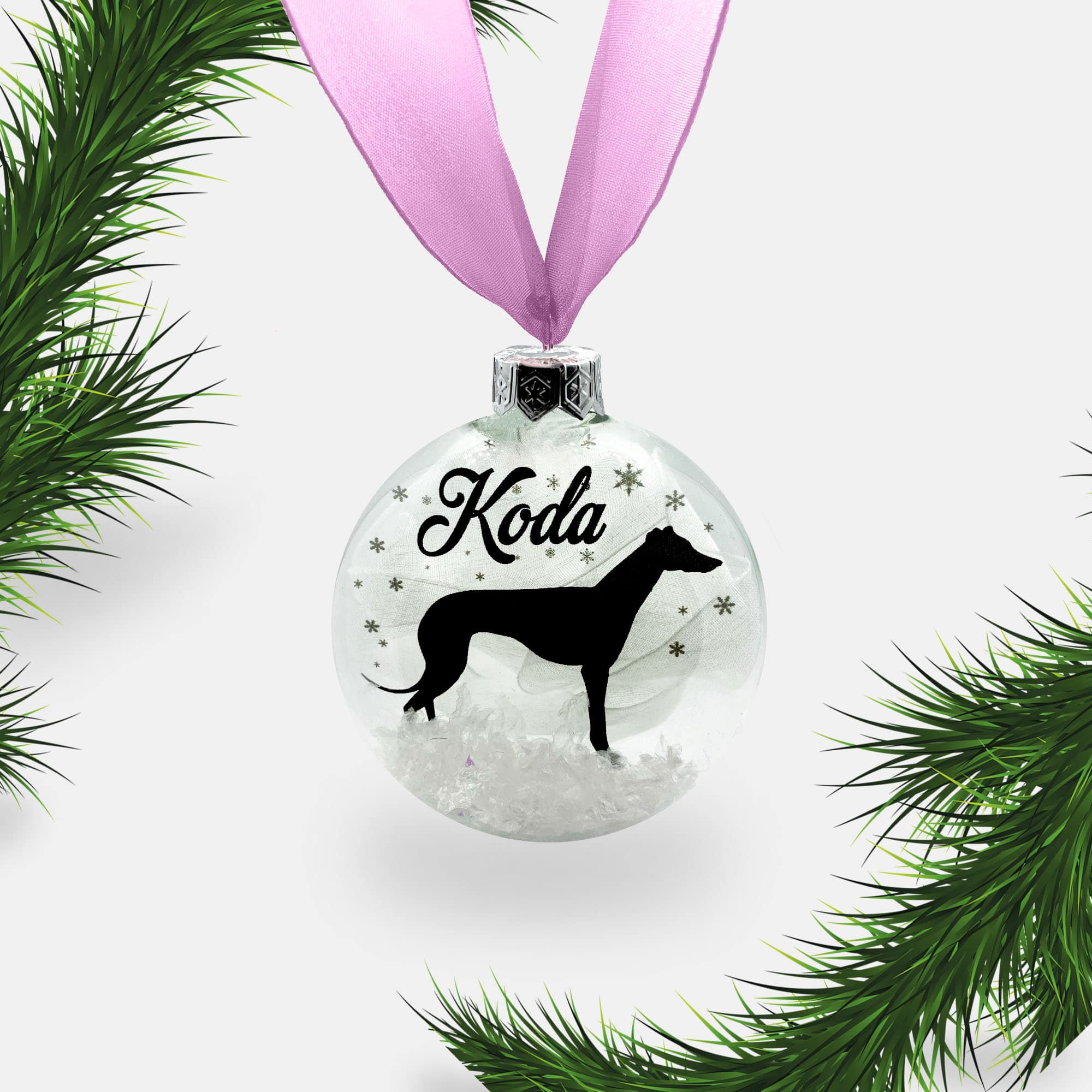 Greyhound Whippet Dog Personalised Ornament | Custom Glass Christmas Bauble