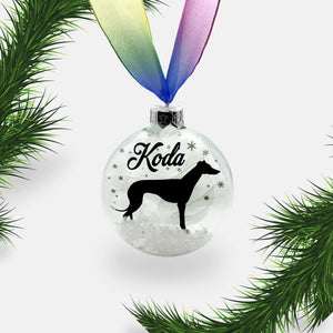 Greyhound Whippet Dog Personalised Ornament | Custom Glass Christmas Bauble