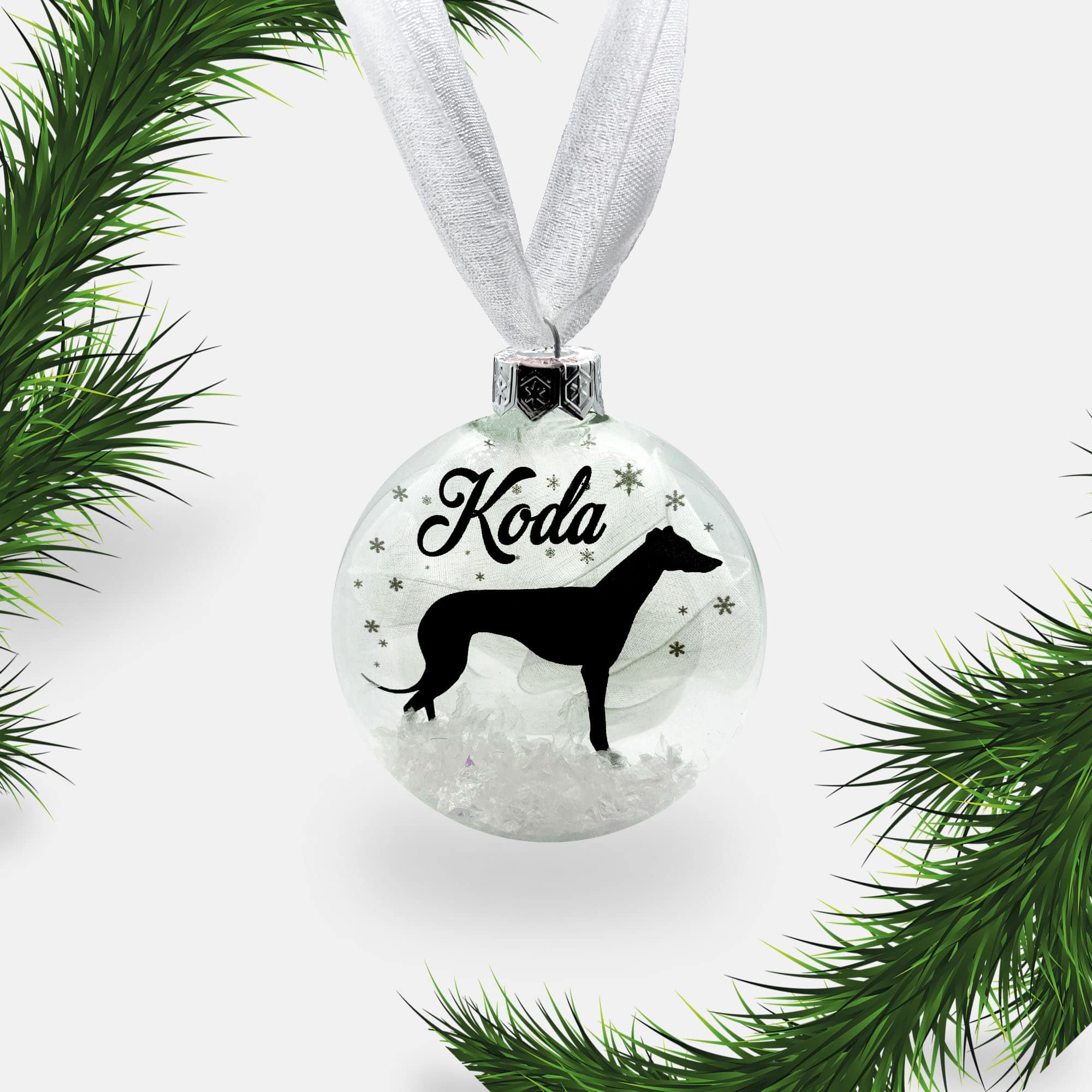 Greyhound Whippet Dog Personalised Ornament | Custom Glass Christmas Bauble