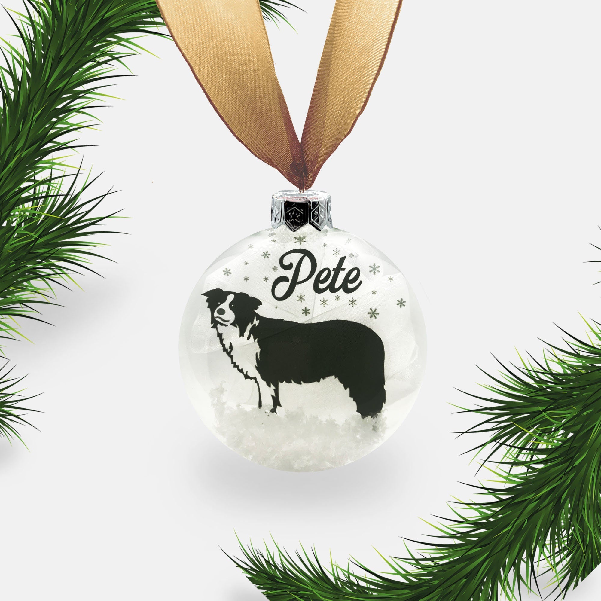 Border Collie Dog Personalised Ornament | Custom Glass Christmas Bauble