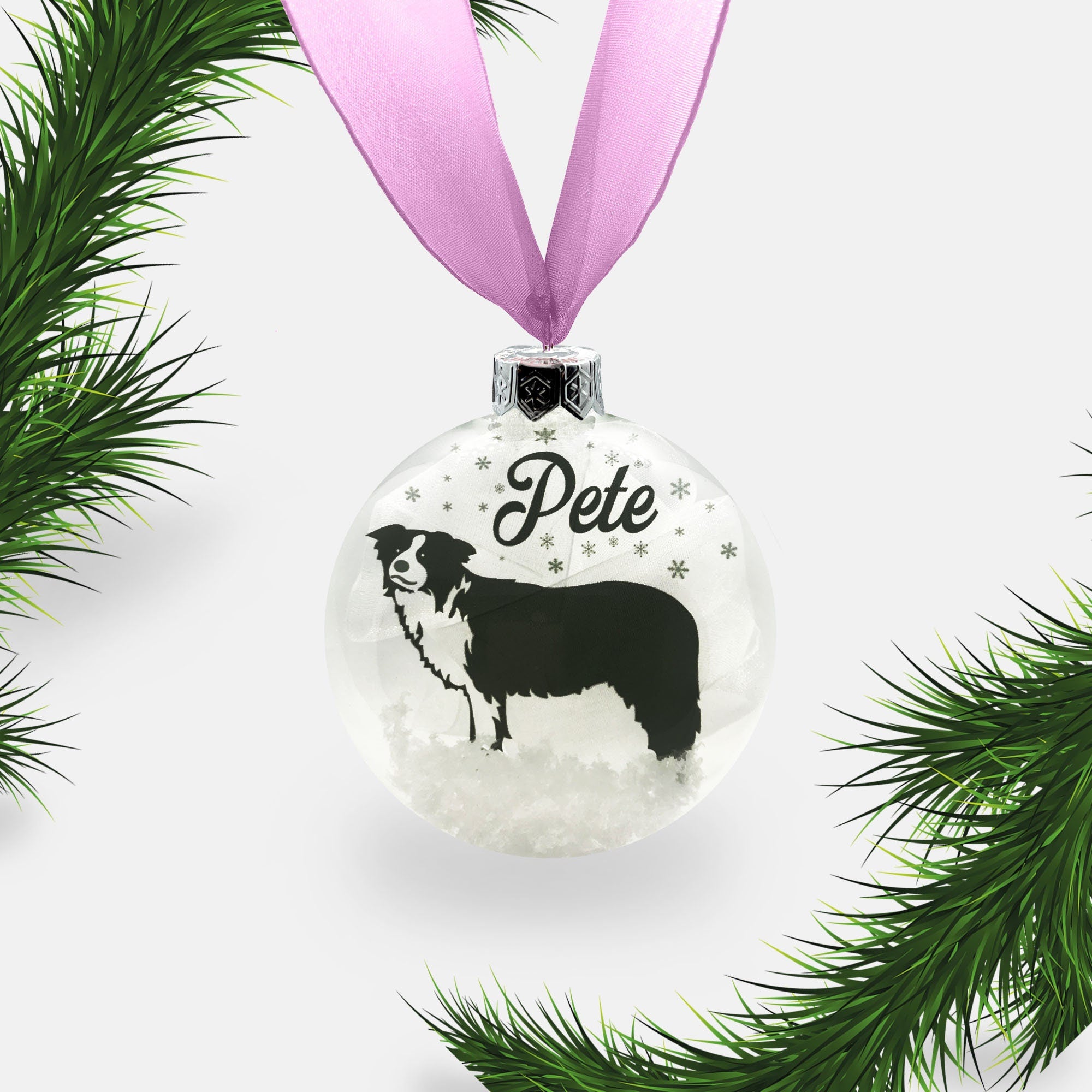 Border Collie Dog Personalised Ornament | Custom Glass Christmas Bauble