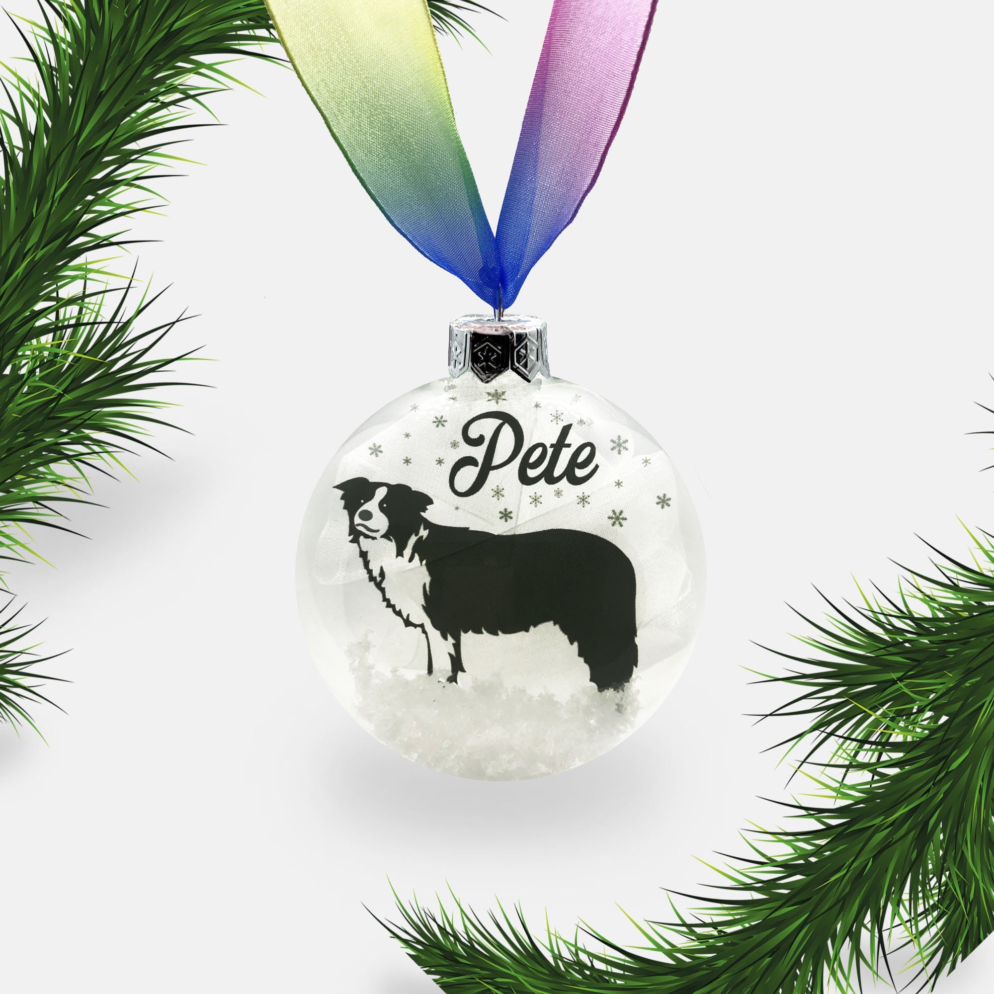 Border Collie Dog Personalised Ornament | Custom Glass Christmas Bauble