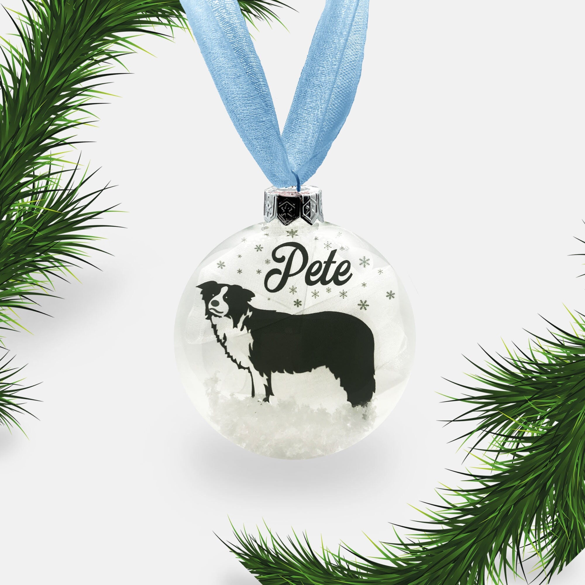 Border Collie Dog Personalised Ornament | Custom Glass Christmas Bauble