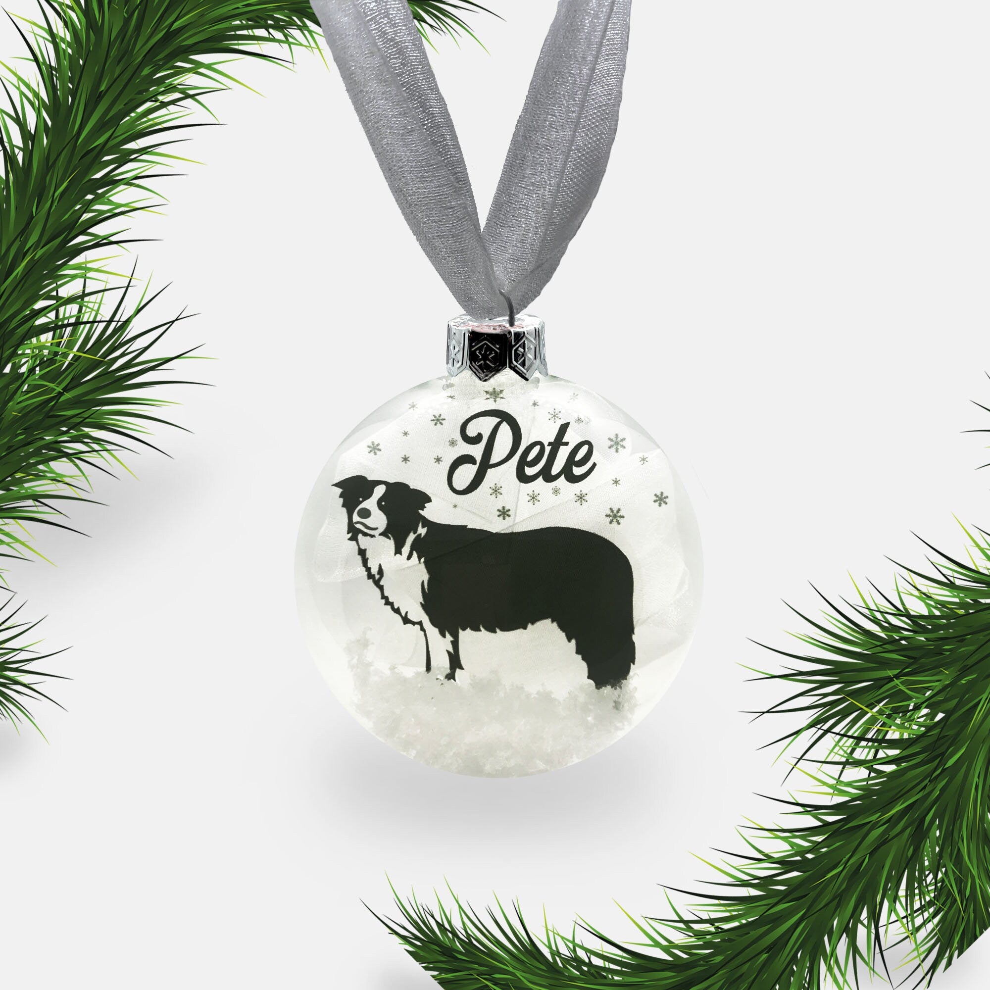 Border Collie Dog Personalised Ornament | Custom Glass Christmas Bauble